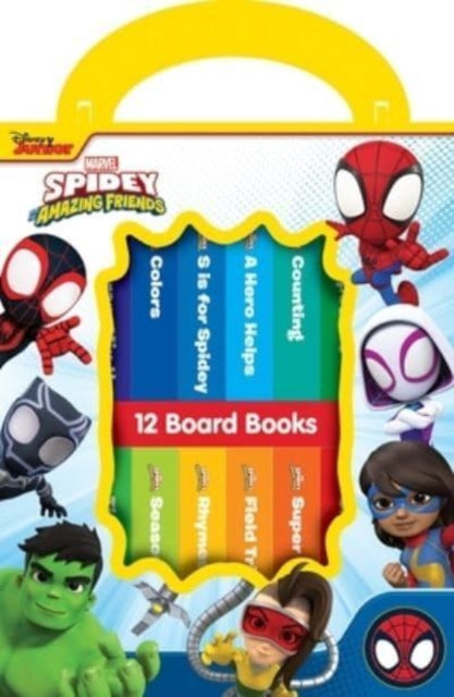 Book cover of: Disney Junior Marvel Spidey and His Amazing Friends: 12 Board Books. By: PI Kids