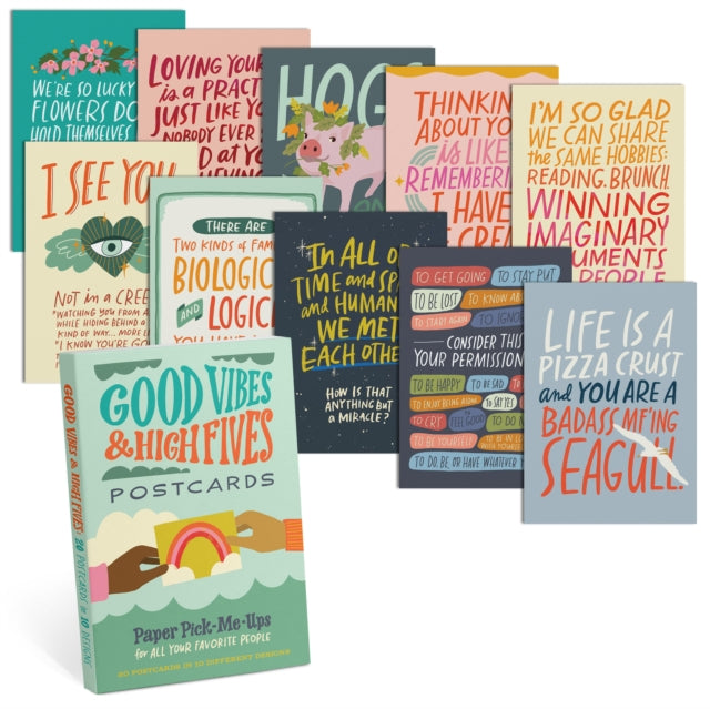 Book cover of: Em & Friends Good Vibes & High Fives Postcards Book, Set of 20 Postcards