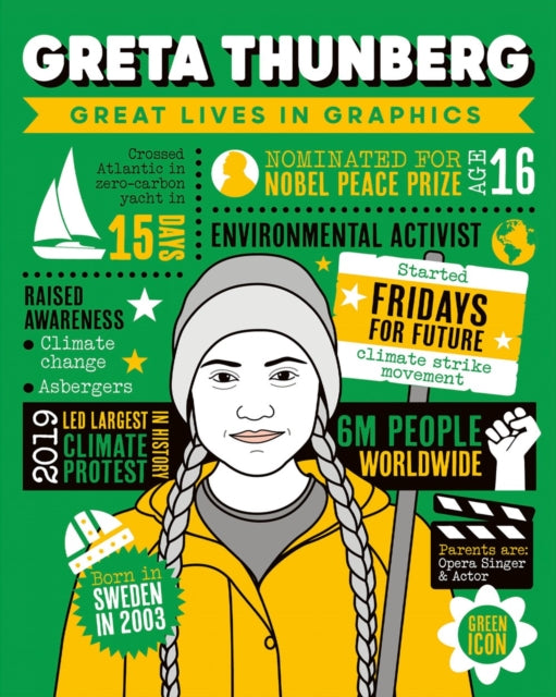 Book cover of: Great Lives in Graphics: Greta Thunberg. By: Button Books