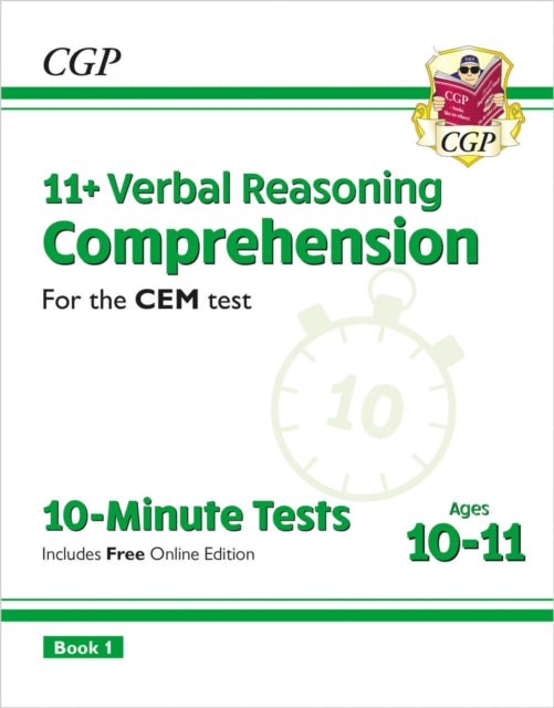 11+ CEM 10-Minute Tests: Comprehension - Ages 10-11 Book 1 (with Online Edition) 9781789081909 CGP Books
