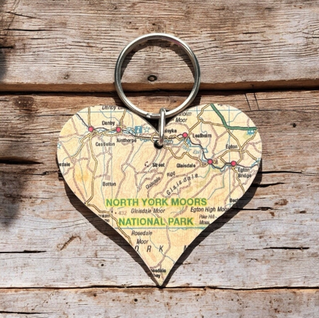 Book cover of: OS Map Wooden Heart Key-ring - North York Moors National Park