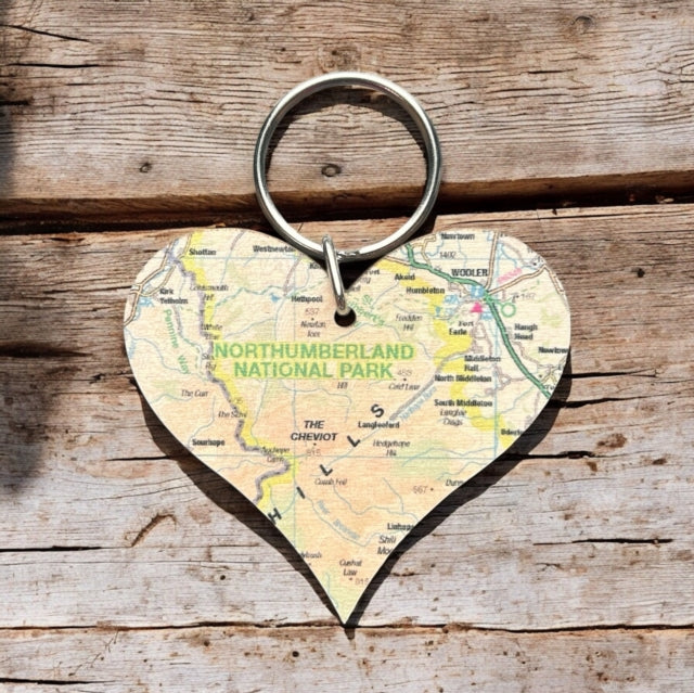 Book cover of: OS Map Wooden Heart Key-ring - Northumberland National Park