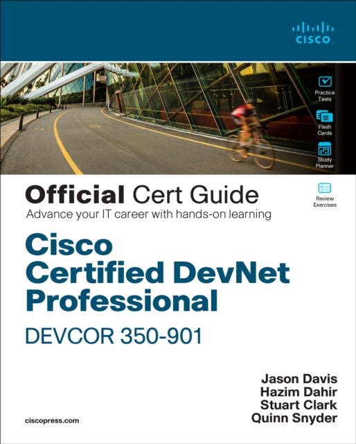 Book cover of: Cisco Certified DevNet Professional DEVCOR 350-901 Official Cert Guide. By: DAHIR, HAZIM