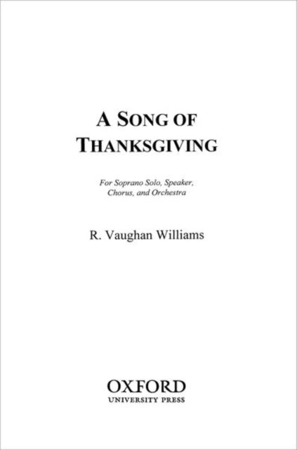Book cover of: Song of Thanksgiving. By: Ralph Vaughan Williams