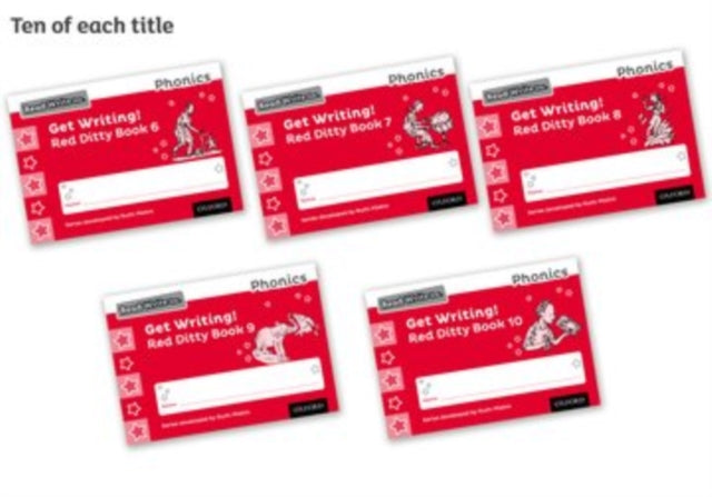Book cover of: Read Write Inc. Phonics: Get Writing! Red Ditty Books 6-10 Pack of 50. By: Ruth Miskin