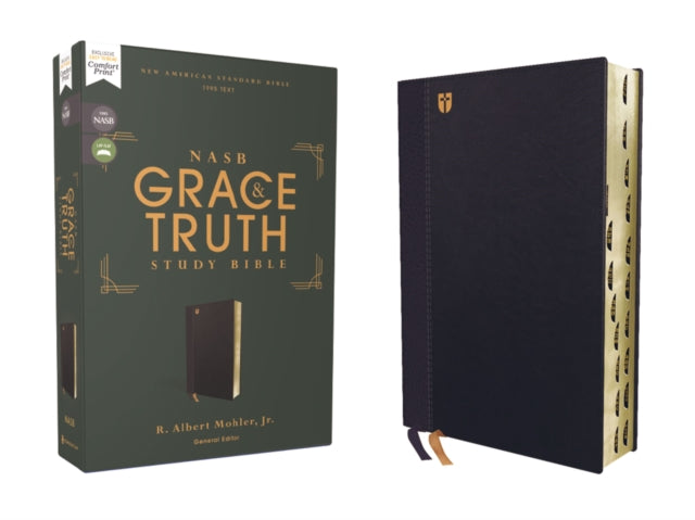 Book cover of: NASB, The Grace and Truth Study Bible (Trustworthy and Practical Insights), Leathersoft, Navy, Red Letter, 1995 Text, Thumb Indexed, Comfort Print. By: Mohler, Jr., R. Albert