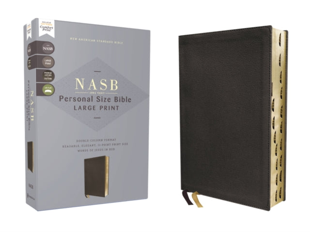Book cover of: NASB, Personal Size Bible, Large Print, Genuine Leather, Calfskin, Black, Red Letter, 1995 Text, Thumb Indexed, Comfort Print