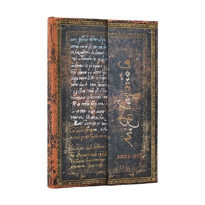 2026 Michelangelo Handwriting (Embellished Manuscripts Collection) Mini 18-month Horizontal Hardcover Flexi Dayplanner 2025-2026 (Wrap Closure)