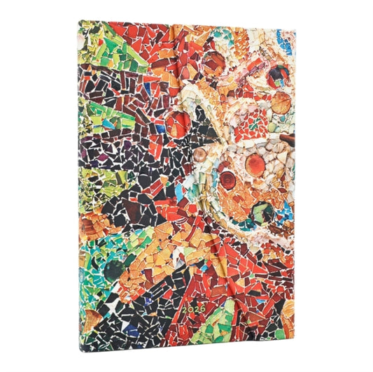 Book cover of: 2026 Gaudi's Sun (Gaudi’s Mosaics) Midi 12-month Vertical Hardcover Flexi Dayplanner 2026 (Wrap Closure). By: Paperblanks