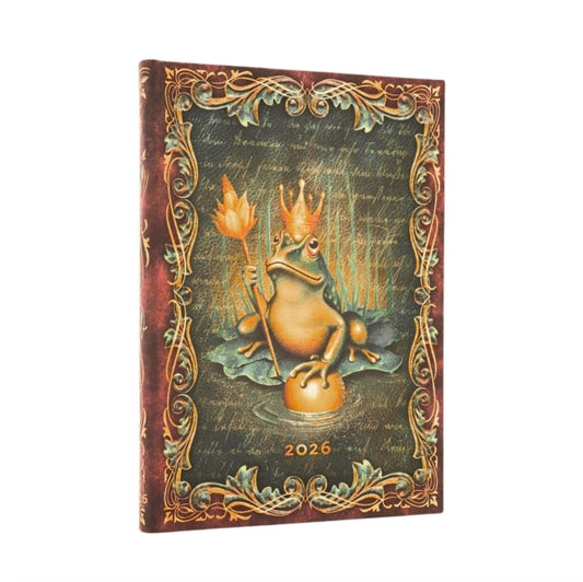 Book cover of: 2026 The Brothers Grimm, Frog Prince (Fairy Tale Collection) Midi 12-month Vertical Hardcover Flexi Dayplanner 2026 (Elastic Band Closure). By: Paperblanks