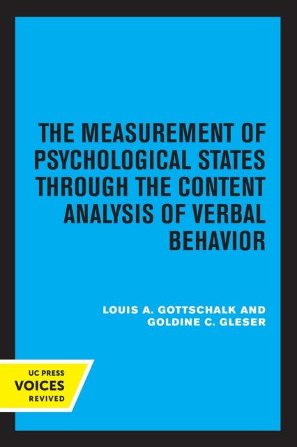 Book cover of: Measurement of Psychological States Through the Content Analysis of Verbal Behavior. By: Gottschalk, Louis A.