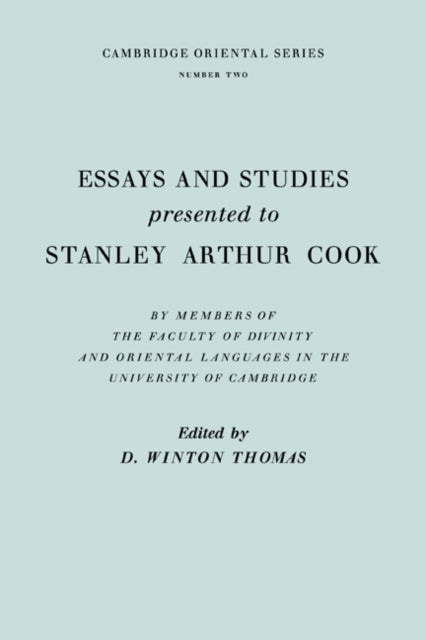 Book cover of: Essays and Studies Presented to Stanley Arthur Cook. By: D. Winton Thomas