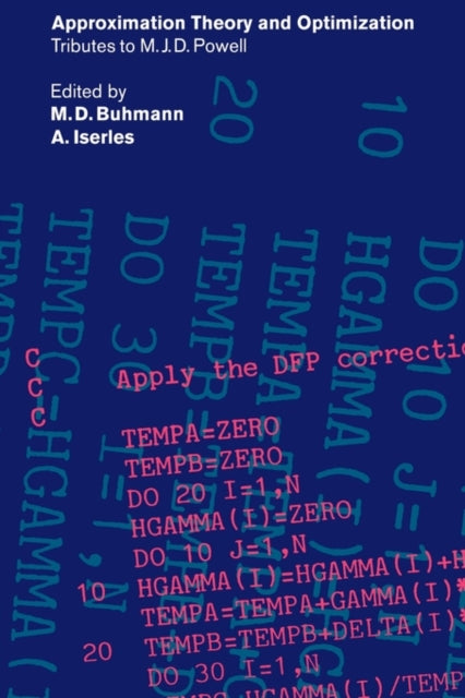 Book cover of: Approximation Theory and Optimization. By: M. D. Buhmann