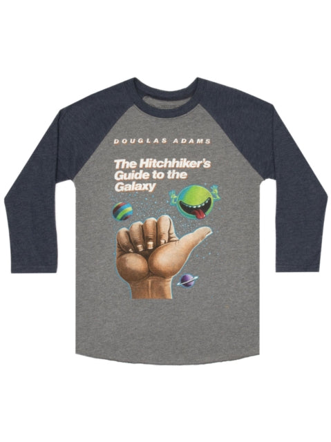 Book cover of: Hitchhiker's Guide to the Galaxy Indigo Unisex 3/4 Sleeve Raglan Large