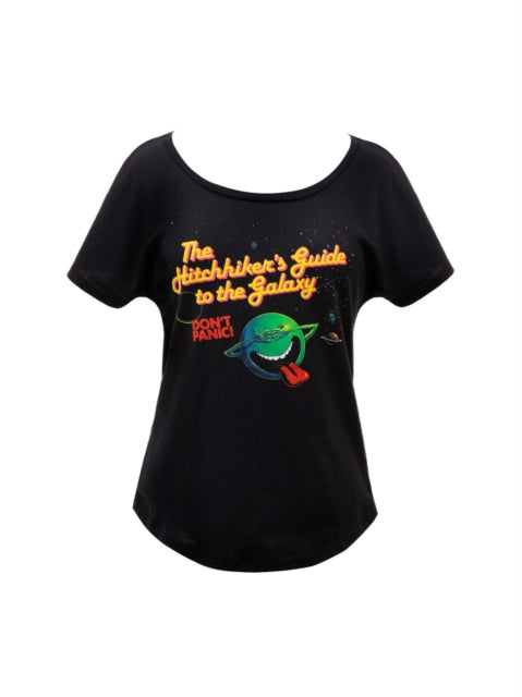 Book cover of: Hitchhiker's Guide to the Galaxy Black Women Relaxed Fit T-shirt Xx-large