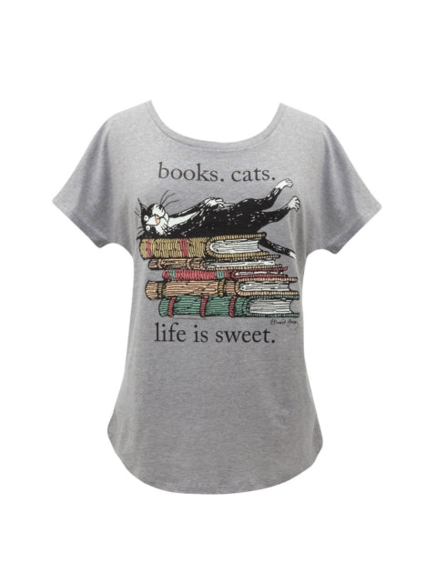 Book cover of: Books. Cats. Life Is Sweet. Women's Relaxed Fit T-shirt Large