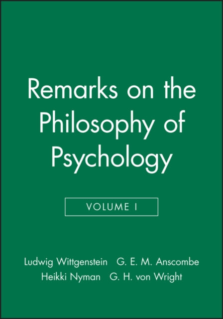 Book cover of: Remarks on the Philosophy of Psychology, Volume 1. By: Ludwig Wittgenstein