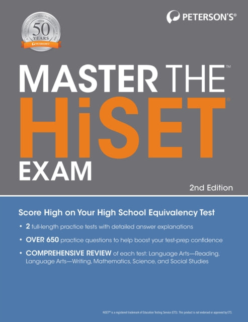 Book cover of: Master the HiSET Exam, 2nd edition. By: Peterson's (Firm)