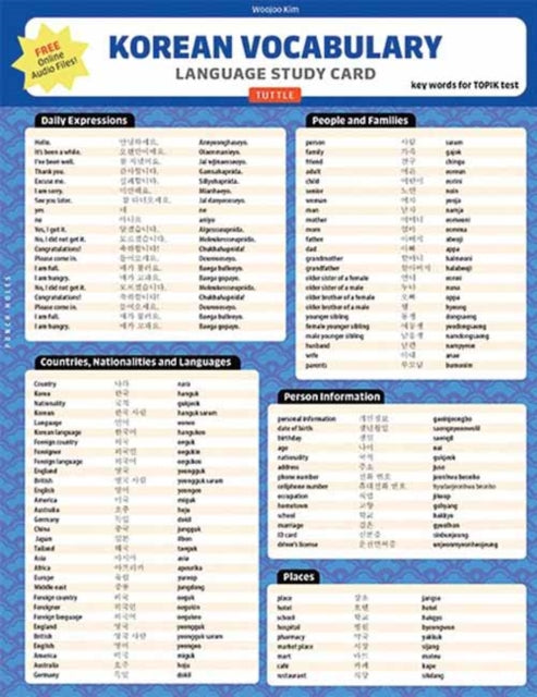 Book cover of: Korean Vocabulary Language Study Card. By: Woojoo Kim