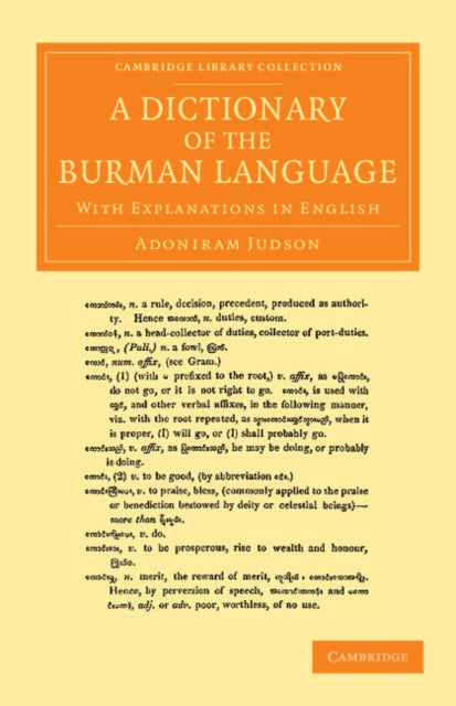 Book cover of: Dictionary of the Burman Language. By: Adoniram Judson