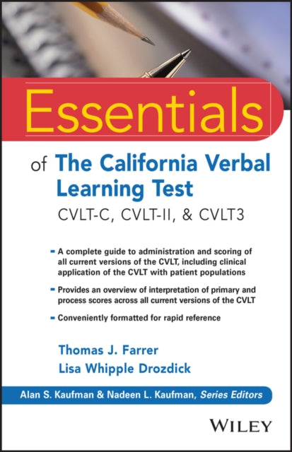 Book cover of: Essentials of the California Verbal Learning Test. By: Thomas J. Farrer