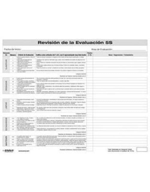 Book cover of: 5S Evaluation Review Form (Spanish). By: Enna