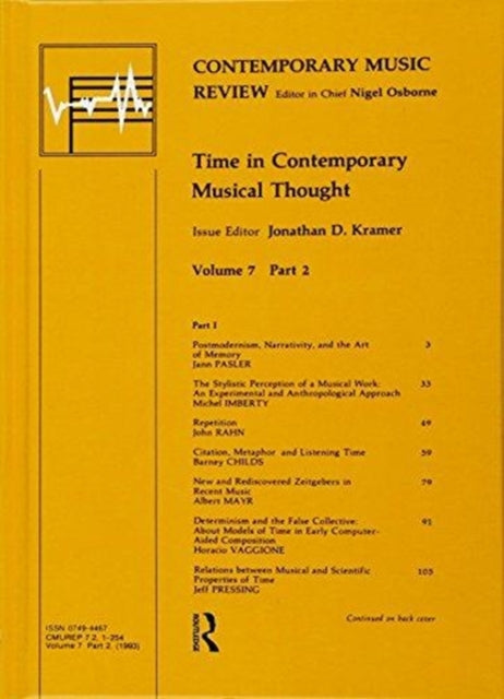 Book cover of: Time in Contemporary Musical Thought. By: Jonathan D. Kramer