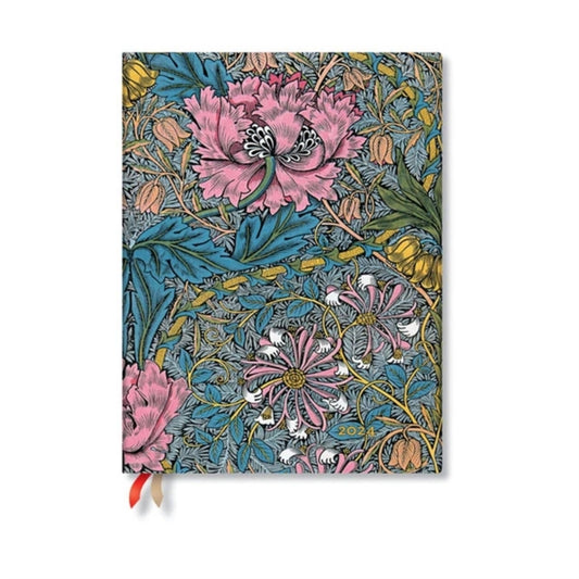 Book cover of: Morris Pink Honeysuckle (William Morris) Ultra Horizontal 12-month Dayplanner 2024 (Elastic Band Closure). By: Paperblanks
