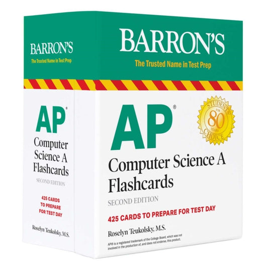 Book cover of: AP Computer Science A Flashcards: 425 Cards to Prepare for Test Day. By: Roselyn Teukolsky
