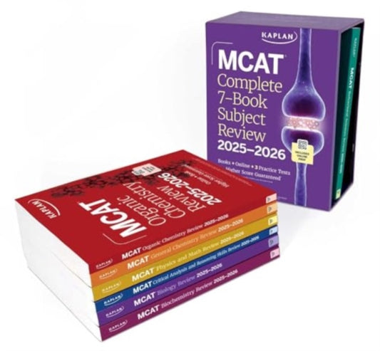 Book cover of: MCAT Complete 7-Book Subject Review 2025-2026, Set Includes Books, Online Prep, 3 Practice Tests. By: Kaplan Test Prep