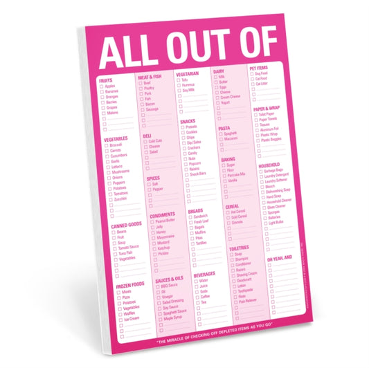 Book cover of: Knock Knock Pad: All Out Of Pad Pink (with magnet). By: Knock Knock