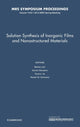 Book cover of: Solution Synthesis of Inorganic Films and Nanostructured Materials: Volume 1449. By: Menka Jain