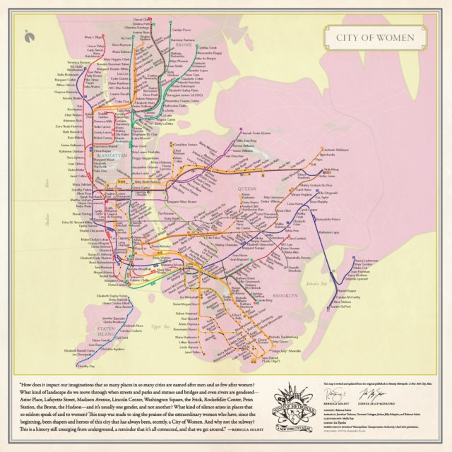 Book cover of: City of Women New York City Subway Wall Map (20 x 20 Inches). By: Rebecca Solnit