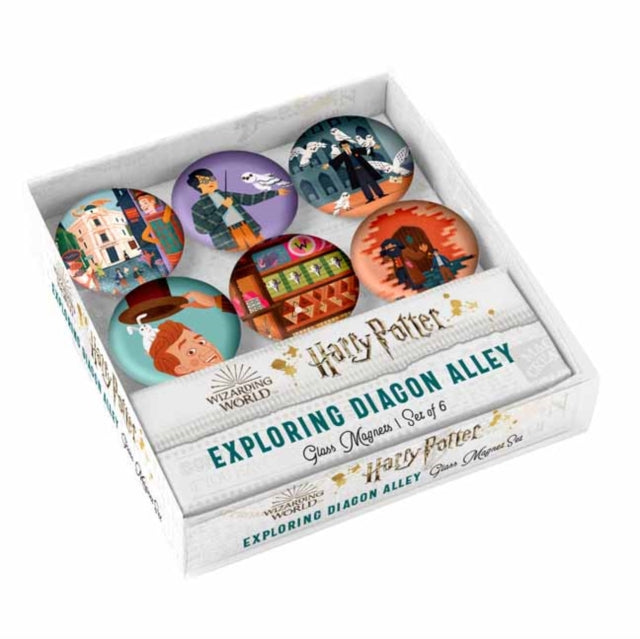 Book cover of: Harry Potter: Exploring Diagon Alley Glass Magnet Set. By: MUTI