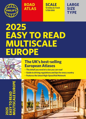 2025 Philip's Easy to Read Multiscale Road Atlas of Europe, (A4 paperback with flaps)