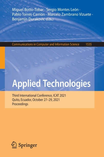 Book cover of: Applied Technologies. By: Miguel Botto-Tobar
