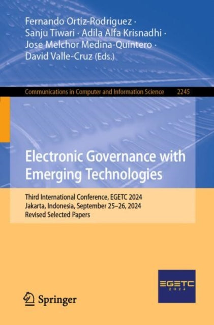 Book cover of: Electronic Governance with Emerging Technologies. By: Fernando Ortiz-Rodriguez
