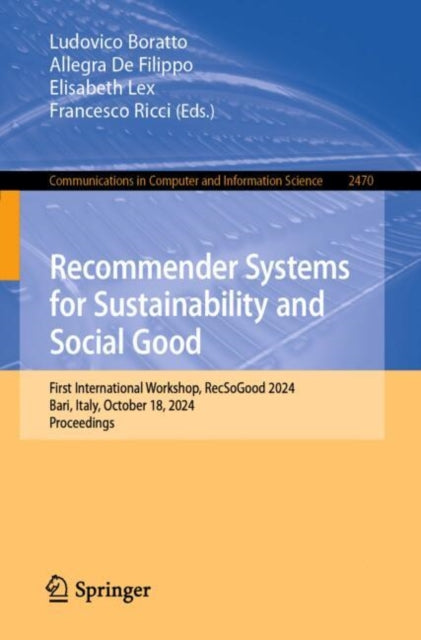 Book cover of: Recommender Systems for Sustainability and Social Good