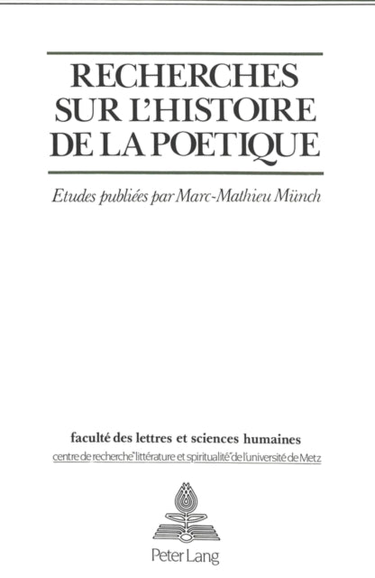 Book cover of: Recherches sur l'histoire de la poetique
