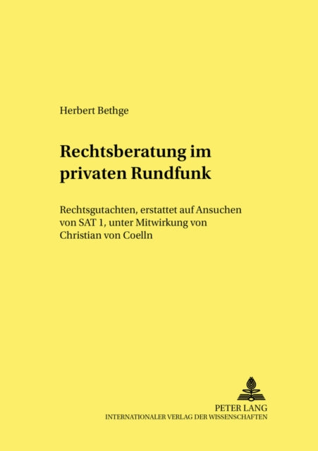 Book cover of: Rechtsberatung im privaten Rundfunk. By: Herbert Bethge