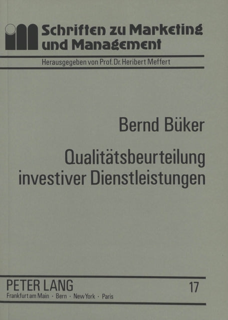 Book cover of: Qualitaetsbeurteilung investiver Dienstleistungen