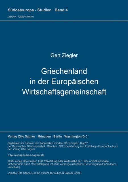 Book cover of: Griechenland in der Europaeischen Wirtschaftsgemeinschaft. By: Gert Ziegler