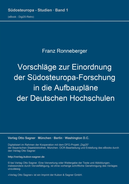 Book cover of: Vorschlaege zur Einordnung der Suedosteuropa-Forschung in die Aufbauplaene der Deutschen Hochschulen. By: Franz Ronneberger