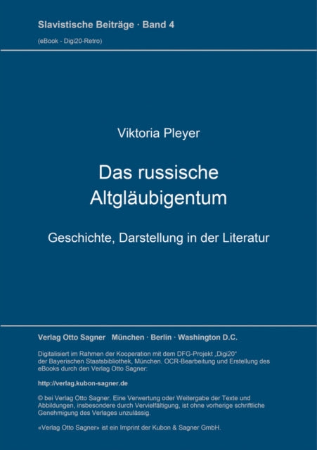 Book cover of: Das russische Altglaeubigentum. By: Viktoria Pleyer