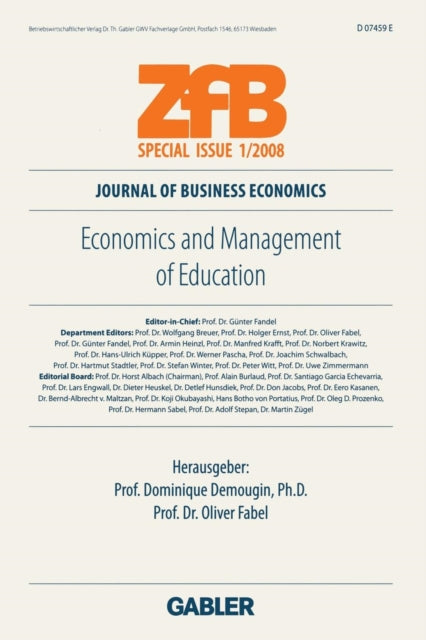 Book cover of: Economics and Management of Education. By: Oliver Fabel