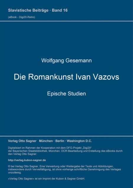 Book cover of: Die Romankunst Ivan Vazovs. By: Wolfgang Gesemann