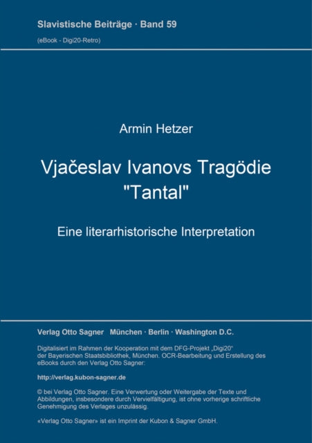 Book cover of: Vjaceslav Ivanovs Tragoedie "Tantal"