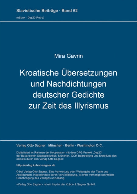 Book cover of: Kroatische Uebersetzungen und Nachdichtungen deutscher Gedichte zur Zeit des Illyrismus
