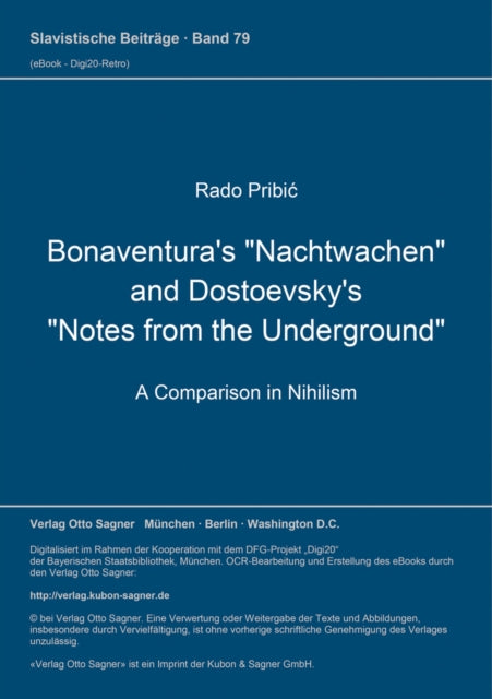 Book cover of: Bonaventura's "Nachtwachen" and Dostoevsky's "Notes from the Underground"