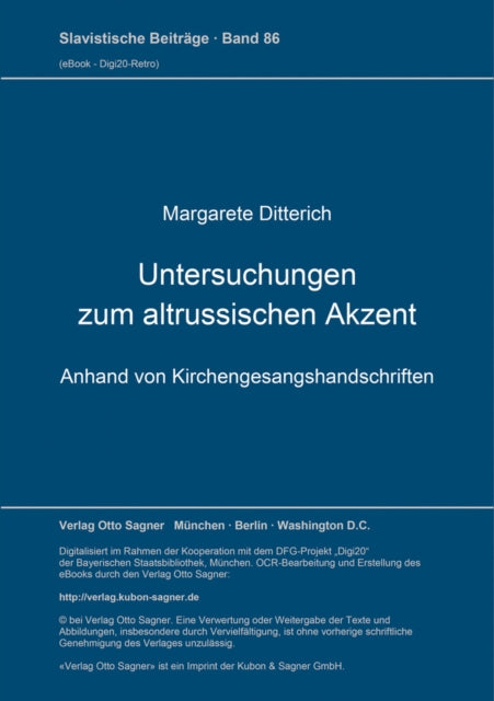 Book cover of: Untersuchungen zum altrussischen Akzent